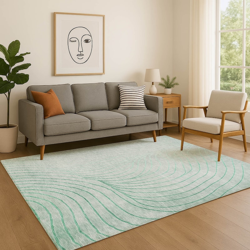 Premium Washable Super Soft Modern Wave Mayfield Rug - Mint - 10' x 14'