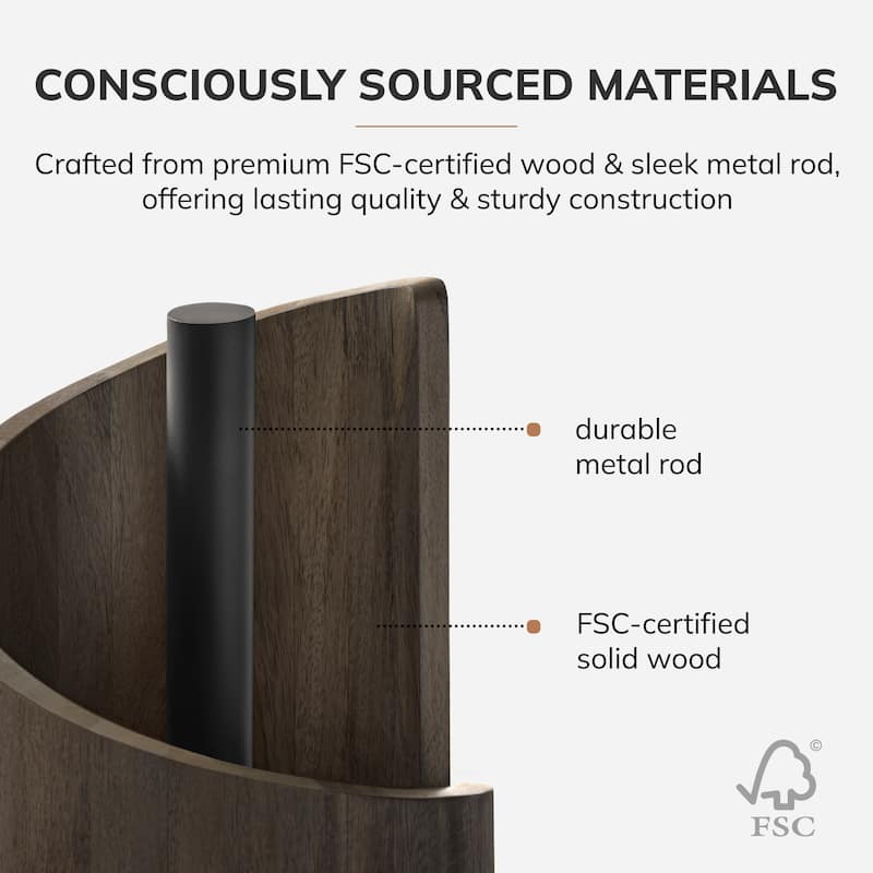 Jani Wooden Paper Towel Holder Stand with Mango Wood Base and Metal Rod - Durable Countertop Kitchen Organizer for Roll Storage