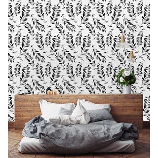 Black and White Abstract Leaves Peel and Stick Wallpaper - Bed Bath ...