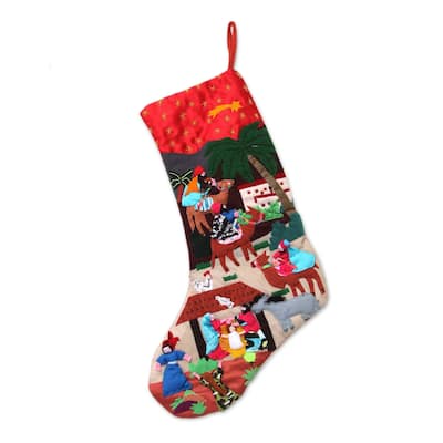 Handmade The Three Kings Applique Christmas Stocking (Peru) - 17.25" L x 11.5" W