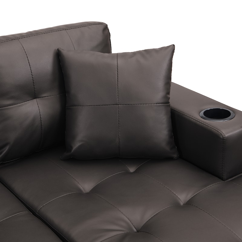 Brown 96.06'' PU Upholstery 4-Seater Sofa Set with Chaise