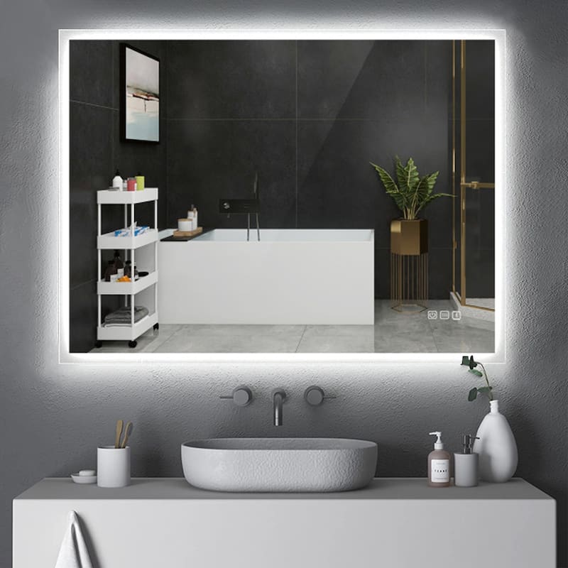 23.62 in. W x 31.49 in. H Rectangular Frameless Wall-Mounted Bathroom Vanity Mirror with Lights Anti Fog Touch Control - Silver