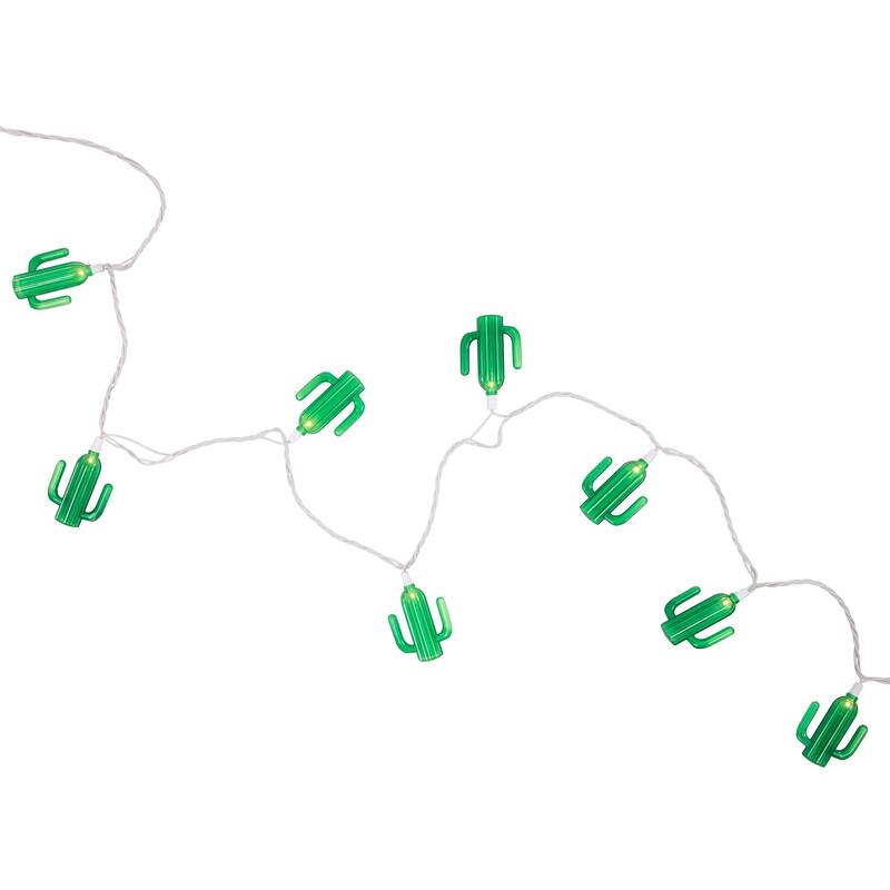 Green Cactus Patio Light Set - 6' White Wire - 10ct