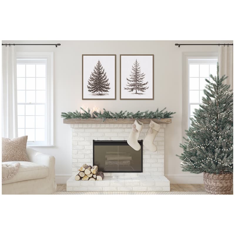 Kate and Laurel Sylvie Vintage Evergreen Fir Tree - 2 Piece Framed Canvas Art Set by The Creative Bunch Studio
