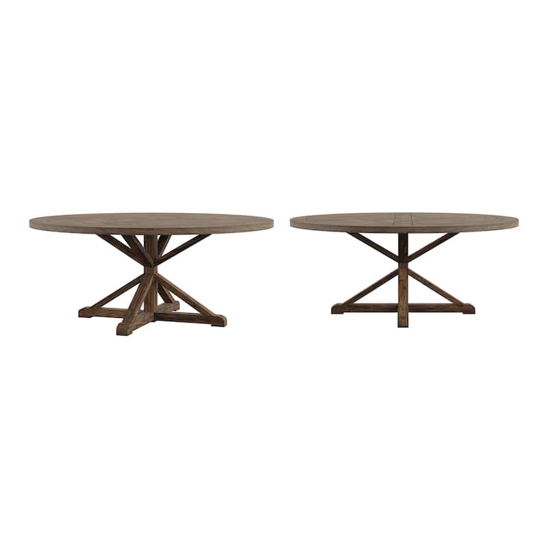 Krakova Rustic X-Base Round Pine Wood Dining Table - 72" Table