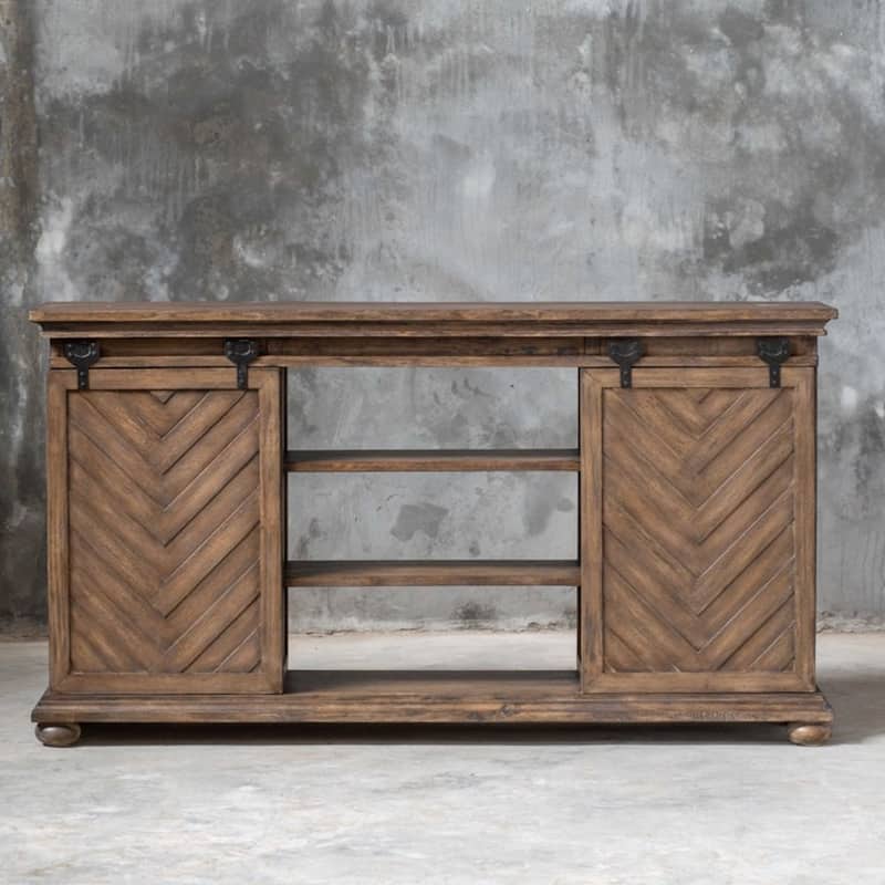 62" Black and Brown Chevron Primalia Barn Door Media Console