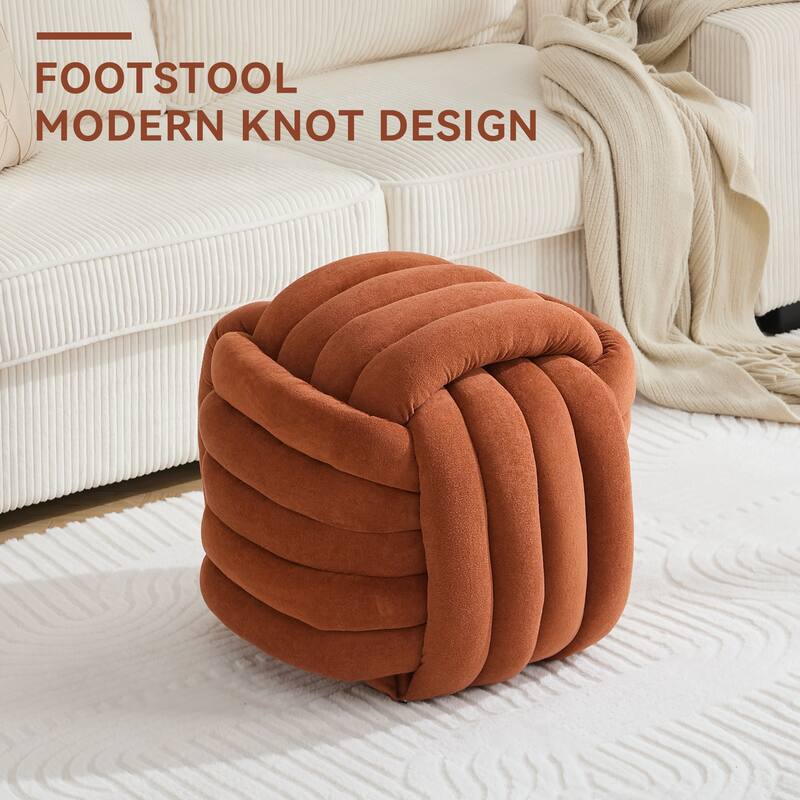 Chenille Fabric Modern Knot Design Ottoman Makeup Stool Footstool, Comfortable and Stylish Seat for Living Room, Bedroom