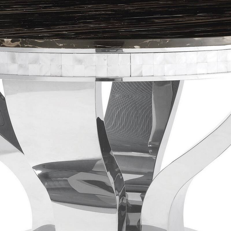 51 Inch Round Dining Table, Marble Top, Glass Tiles on Edge, Chrome Base