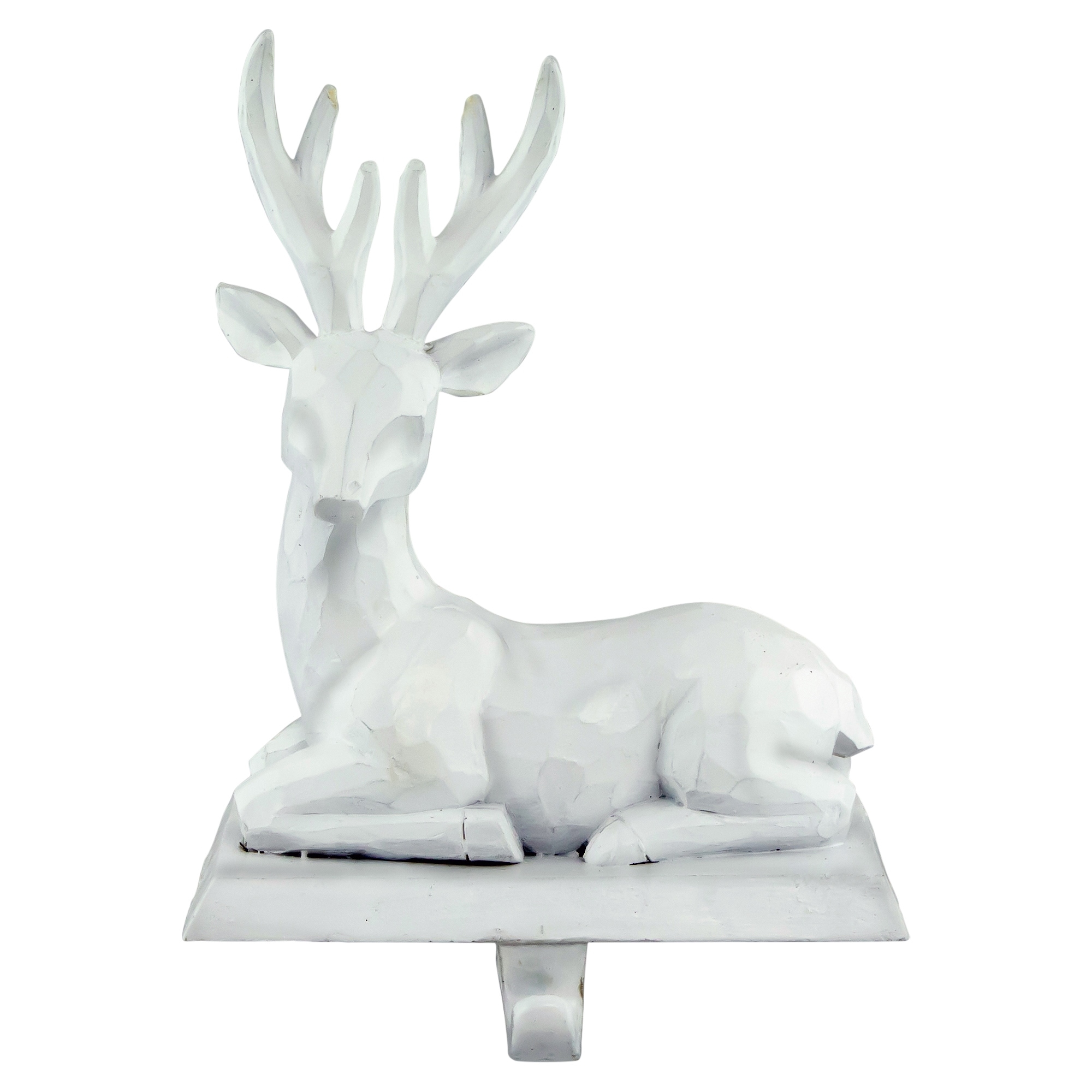 Set of 2 White Reindeer Christmas Stocking Holders 7"