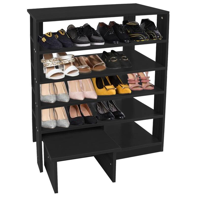 HELLO LAURA Farmhouse 4 Tier Wood Shoe Rack for Entryway Black