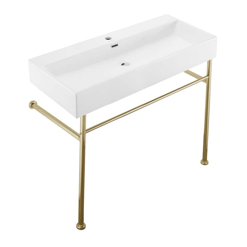 Claire Ceramic Console Sink White Basin Gold Legs