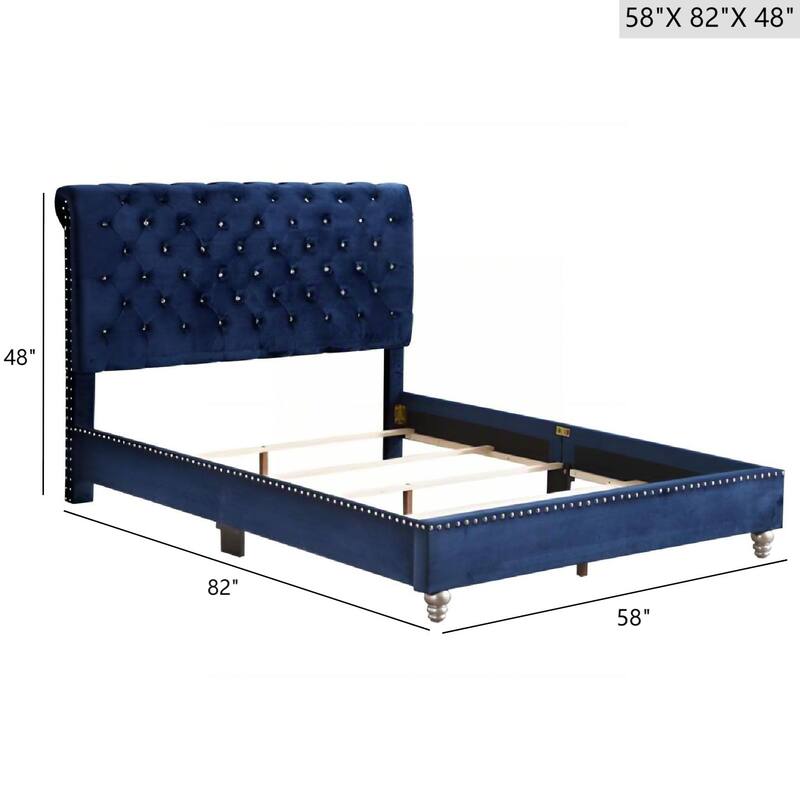 Transitional Navy Blue Upholstered Full Bed