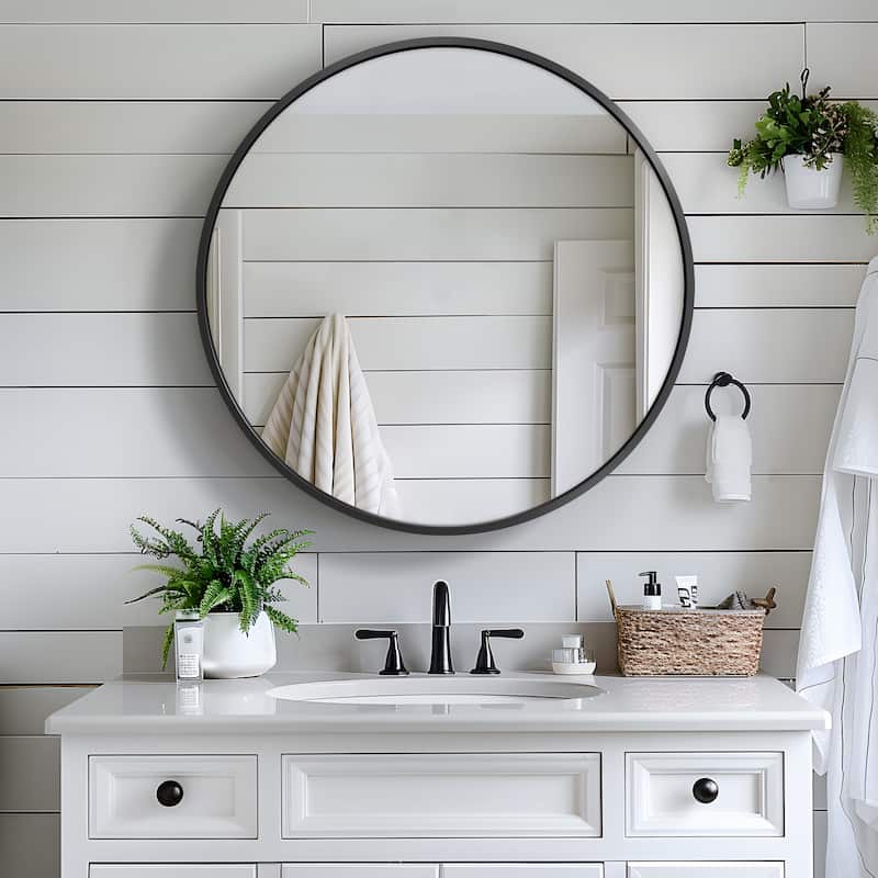 Round Wall-Mounted Mirrored Cabinet with Magnetic Doors - 24*24