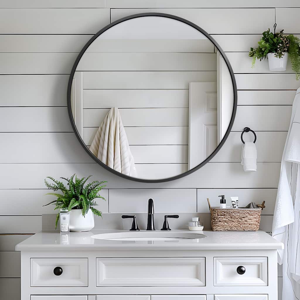 Round Wall-Mounted Mirrored Cabinet with Magnetic Doors - 24*24