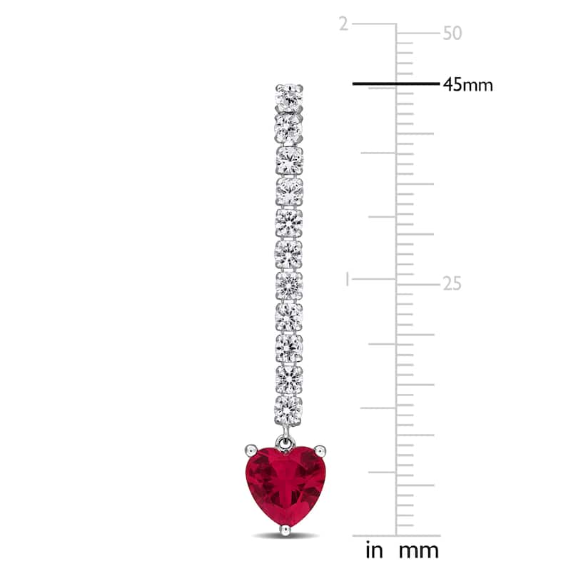 Miadora 8 1/3ct TGW Created Ruby White Sapphire Heart Drop Earrings in Sterling Silver
