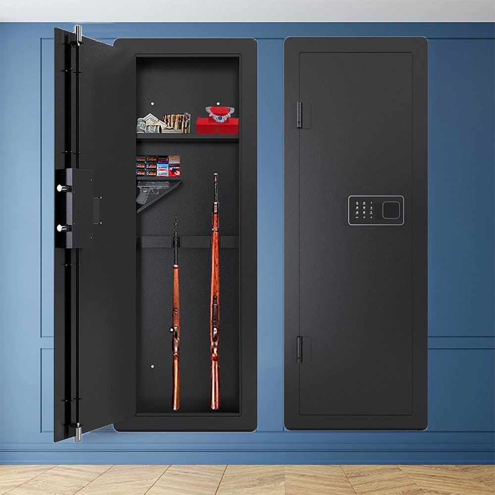 In Wall Hidden Gun Cabinet, Gun Safe w/ Keypad & Adjustable Rack