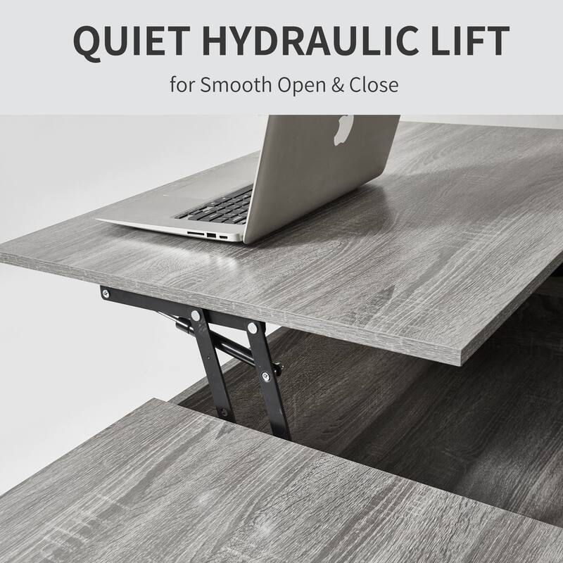 New Adjustable Top Coffee Table in Walnut or Grey, Rectangle Living Room Desk with Storage