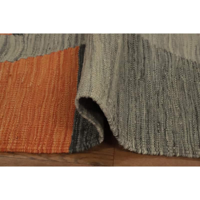 Hand Woven Oriental 100% Wool Carpet Southwestern Modern Greys & Charcoal Kilim Runner Rug - 7' 10'' X 2' 0''