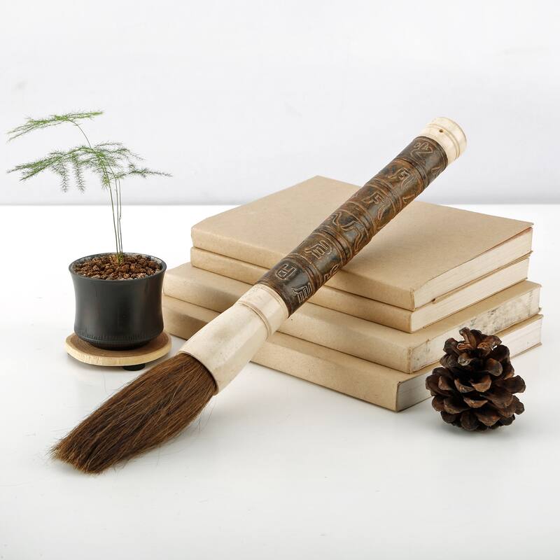 Artissance 15" Dark Brown Hand Carved Pictograph Jade Calligraphy Brush