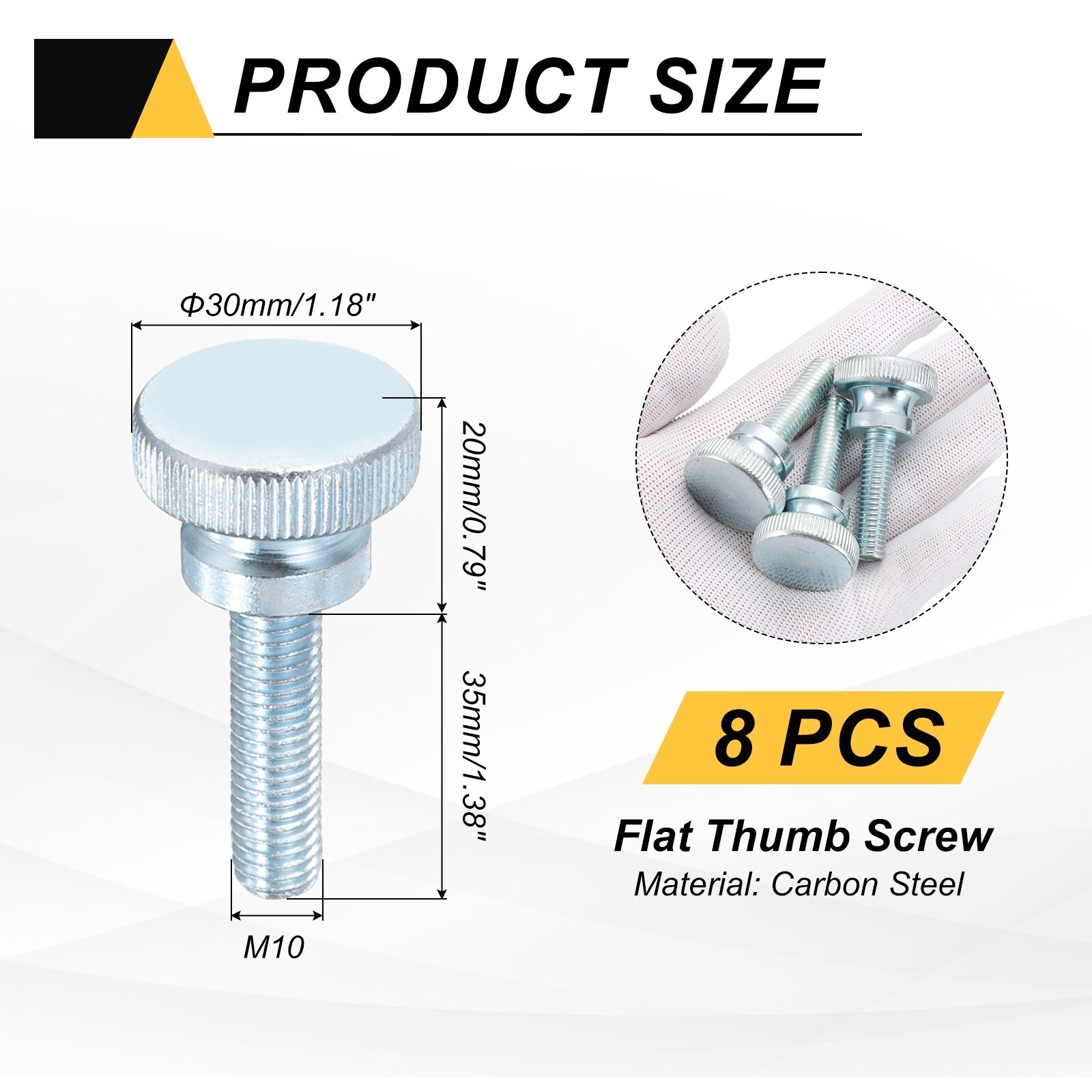Knurled Thumb Screws, Carbon Steel Zinc Plated Flat Knurled Head Fully Threaded Screw Bolts Fasteners for Home, Machine - Silver