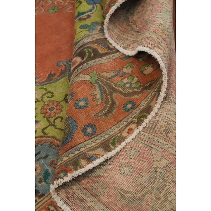 Hand Knotted Oriental 100% Wool Carpet Traditional Floral Oranges & Rust Tabriz Area Rug - 11' 8'' X 9' 5''