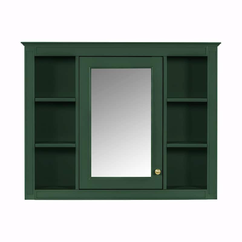 Modern Wall-Mounted Bathroom Storage Cabinet with Mirror - Includes 6 Open Shelves