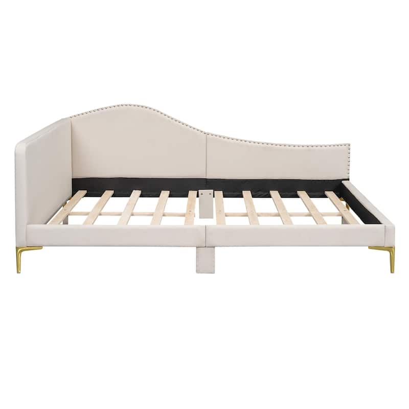 Full Size Upholstered Daybed with Headboard and Armrest, Support Legs