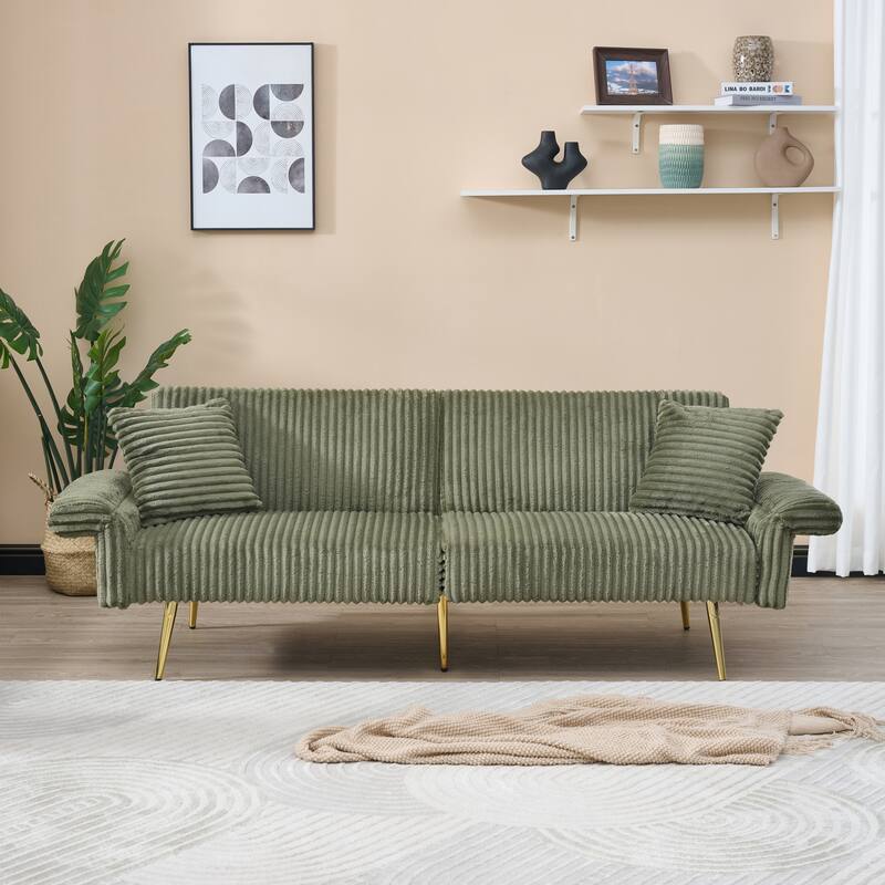 79 inch corduroy sofa bed, foldable double sofa bed - Green