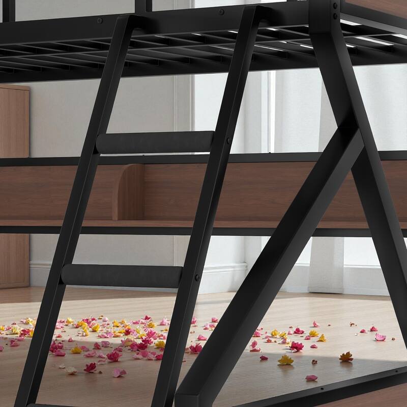 Twin over Full / Twin XL over Queen Metal Bunk Bed with Storage Shelves & LED Lights, Sturdy Noise-Free Space-Saving Design