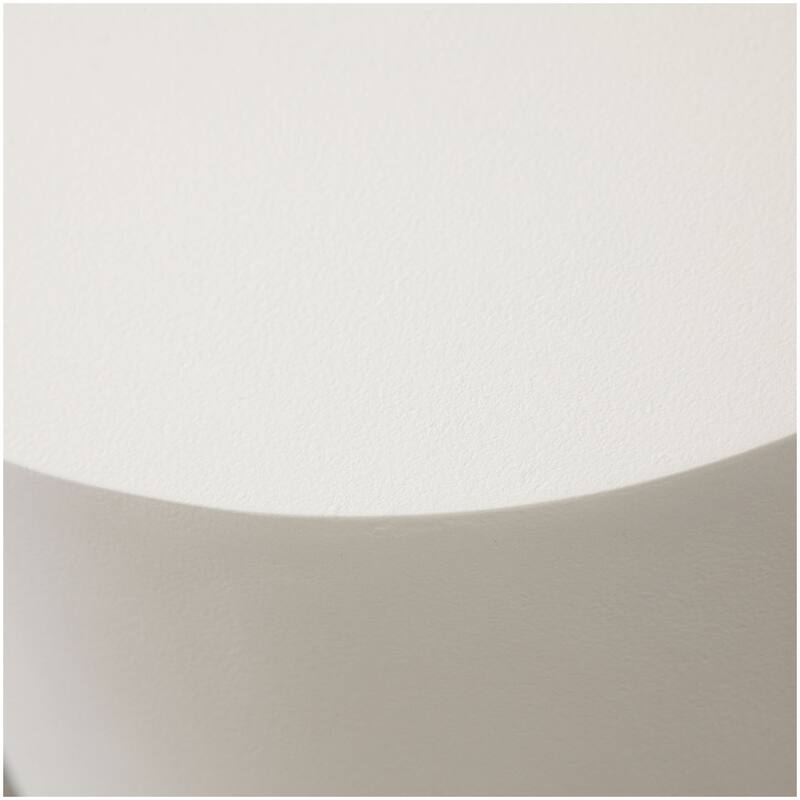 Viko Round Side End Table, White Wood Faux Concrete Finish, 20 Inch