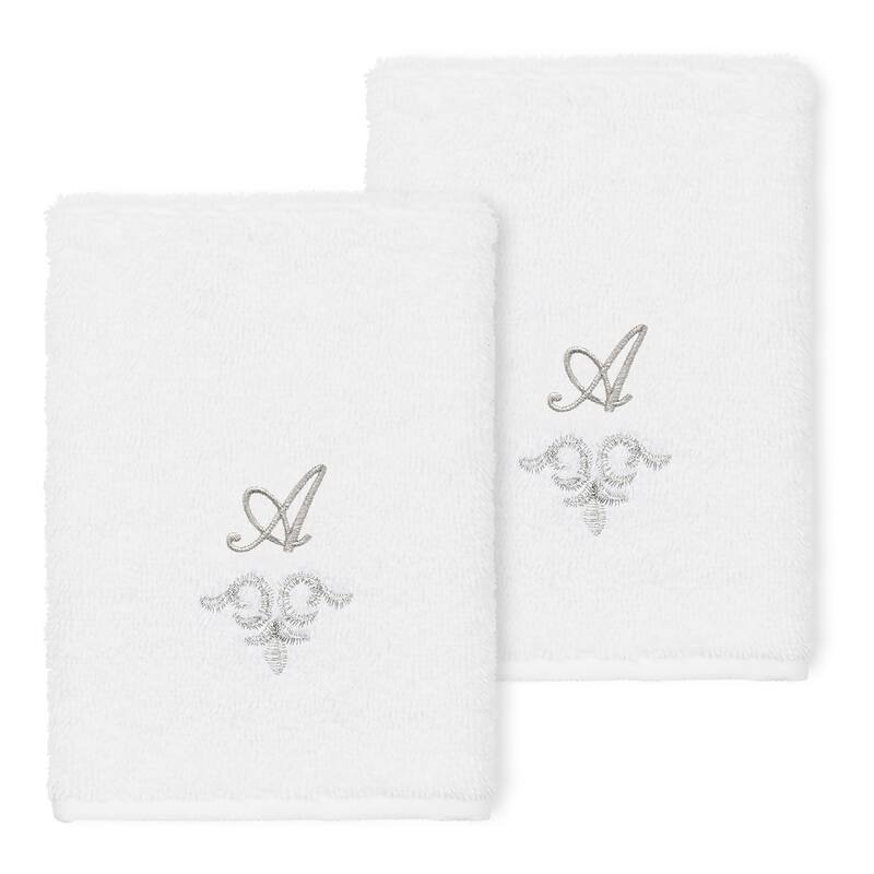 Authentic Hotel and Spa 100% Turkish Cotton Monica 2PC Embellished Washcloth Set - A - White