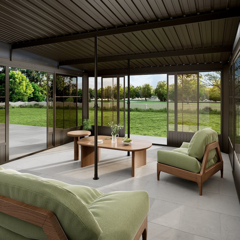 12x14FT Wall Mounted Sunroom with Lockable Sliding Doors