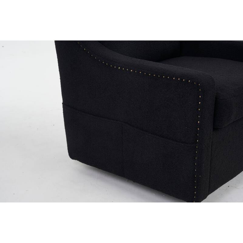 Teddy Upholstered Swivel Accent Chair, Single Sofa Chair with High Backrest, Lounge Armchair with Metal Base & Side Pocket