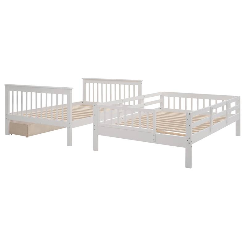 Wood Stairway Bunk Beds with 3 Under Bed Drawers, Storage Staircase and Guard Rail, Solid Wood Bedframe for Bedroom/Dorm