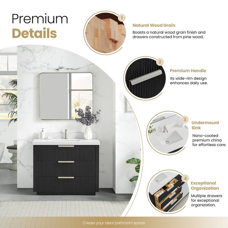 Santarem Single Vanity with Pure White Quartz Stone Top without Mirror