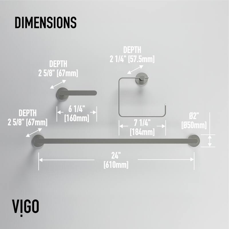 VIGO Arden 3-Piece Bathroom Hardware Accessory Set with 24 in. Towel Bar, Toilet Paper Holder, Hand Towel Holder