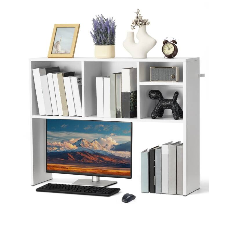 Particle Board Desktop Bookshelf, Storage Rack Wood Display Shelf and Safe - 37.0" L x 9.4" W x 28.7" H