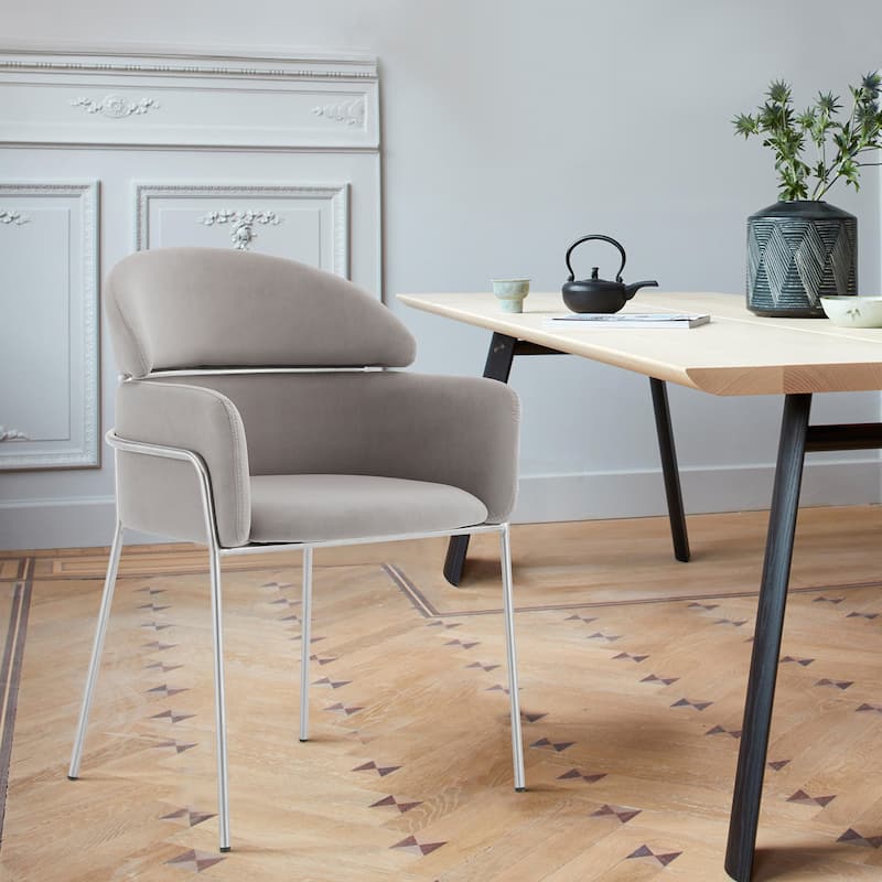 Portia Grey or Blue Velvet and Brushed Stainless Steel Dining Chairs - Set of 2
