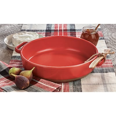 Red Stoneware Brie Baker with Spreader 12.5"L x10"Wx2.5"H