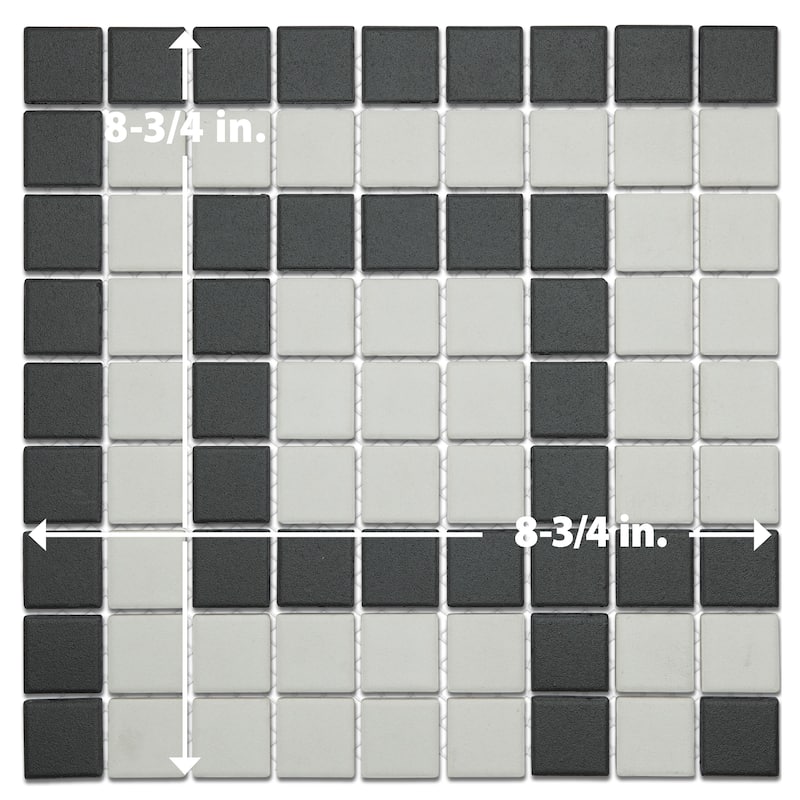 Merola Tile Gotham 1" Greek Corner Unglazed Black and White 8-3/4" x 8-3/4" Porcelain Mosaic Floor and Wall Tile