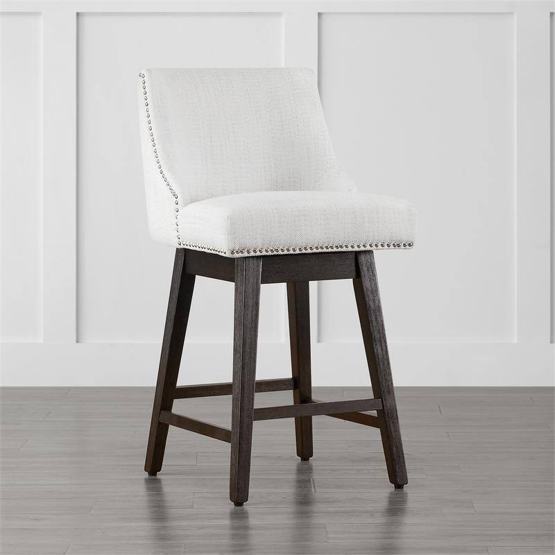 Spruce & Spring Olive Upholstered Counter Height Swivel Barstools-Single - White(Mixed color)-Fabric