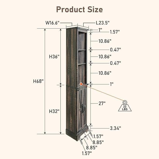 Farmhouse Tall Corner Cabinet, Storage Cabinet, Home Space Saver
