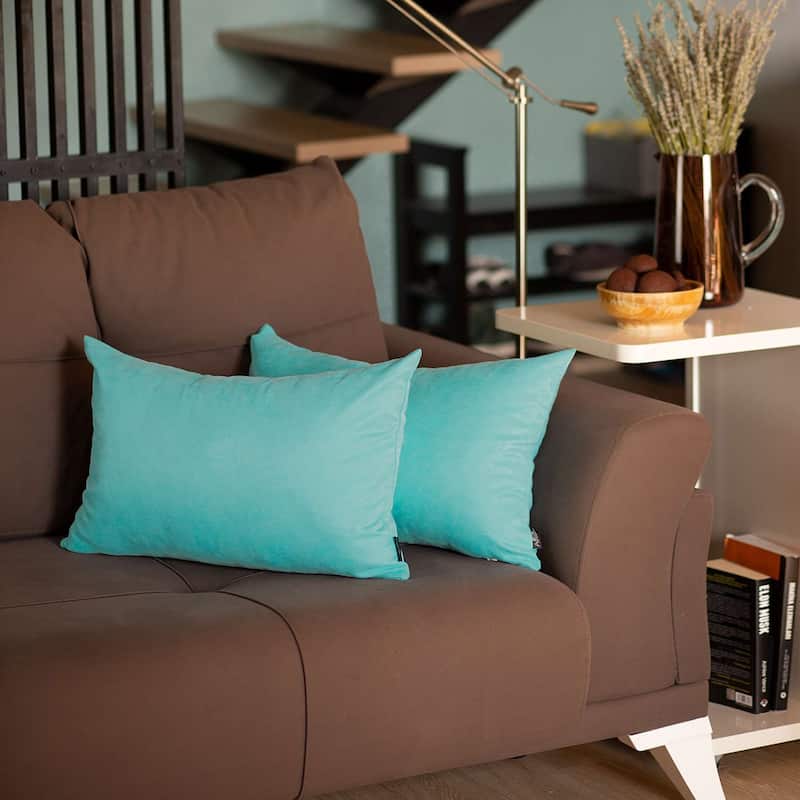 Set of 2 White Modern Lumbar Throw Pillows - Turquoise