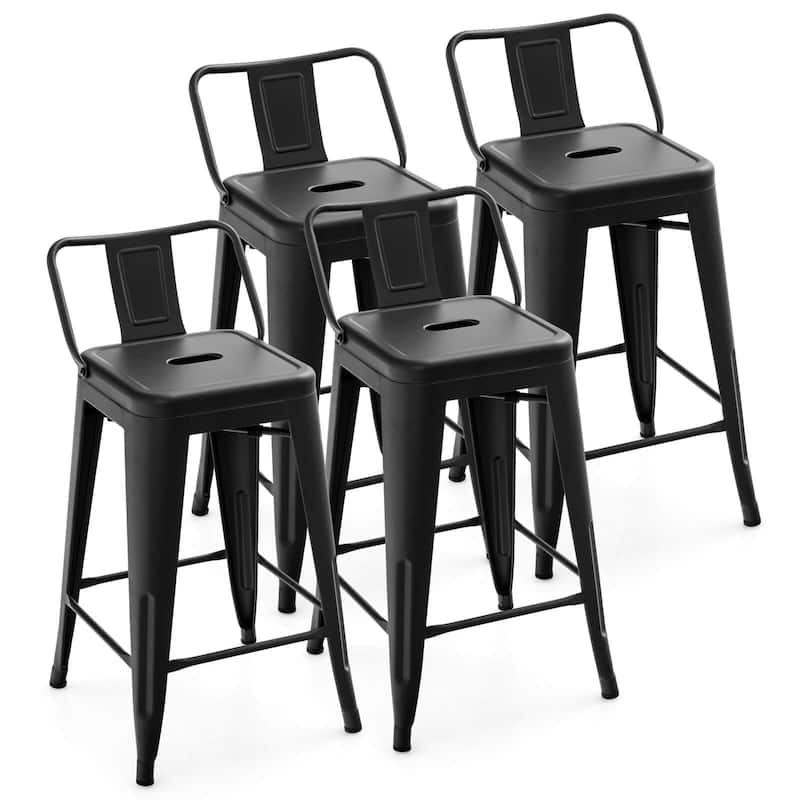 Costway Set of 4 Low Back Metal Counter Stool 24'' Seat Height - see details - Black