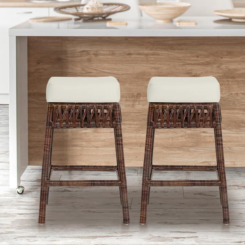 Maui Bohemian Basics Rattan Backless Bar Stool, by JONATHAN Y