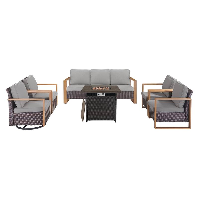 Pocassy Outdoor Fire Pit Table with 3-Seat Sofa Chairs Furniture Set