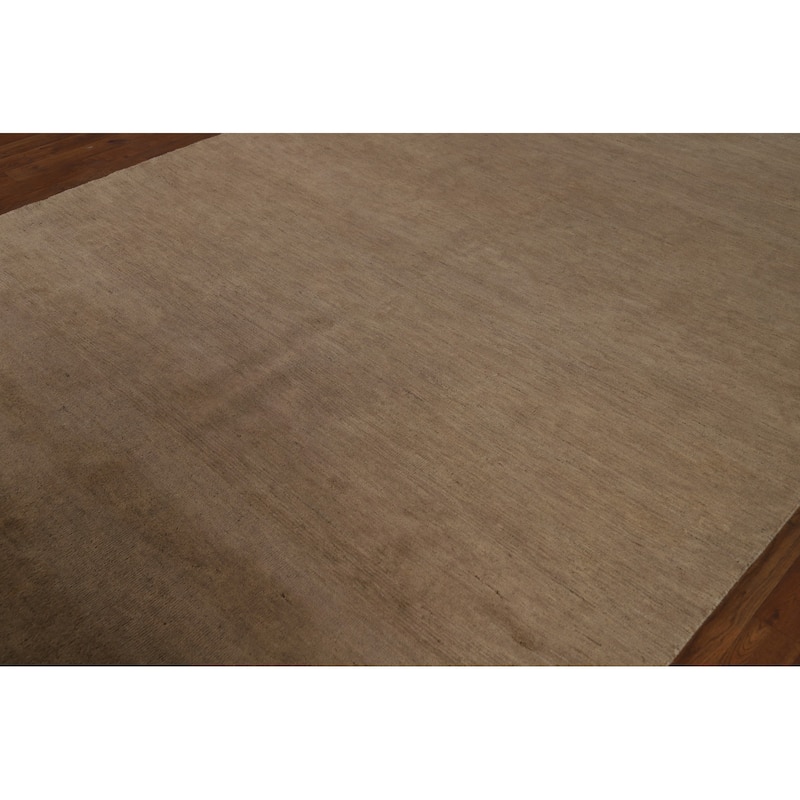Brown Solid Gabbeh Oriental Area Rug Handmade Wool Carpet - 6'9" x 10'0"