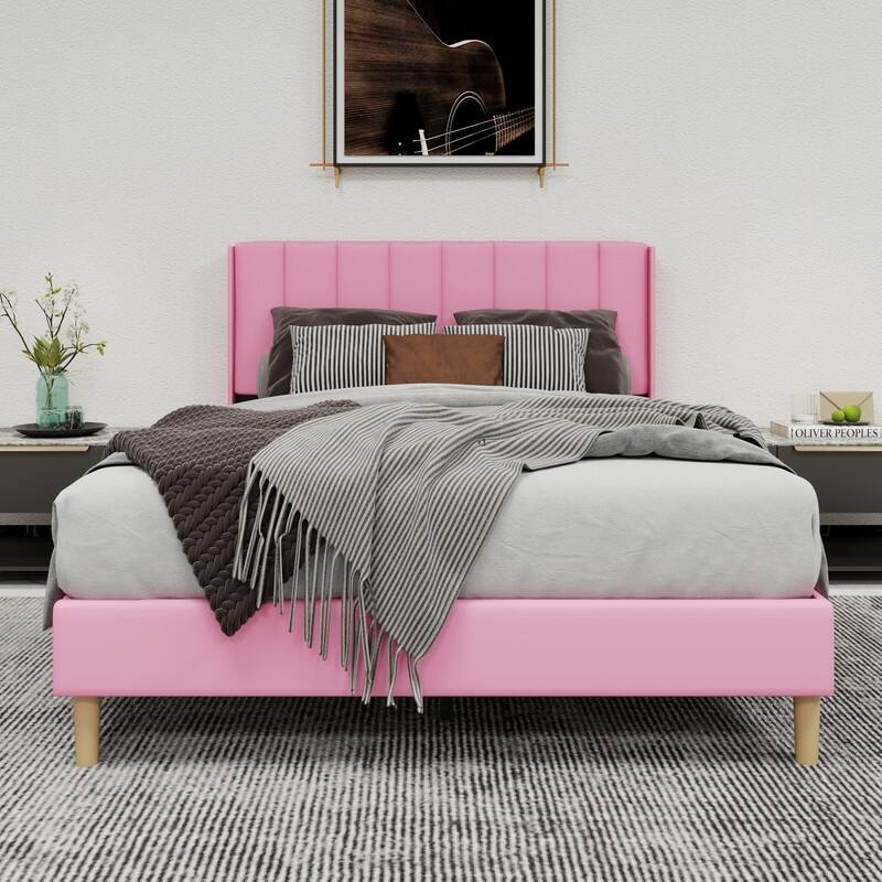 Caxkun Upholstered Platform Bed Frame with Wingback headboard