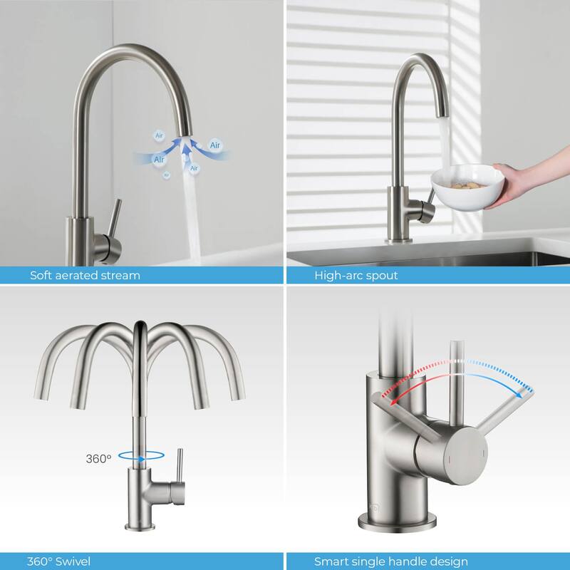 Lead Free Solid Brass High Arc Single Level Bar Prep Kitchen Faucet with Single Handle