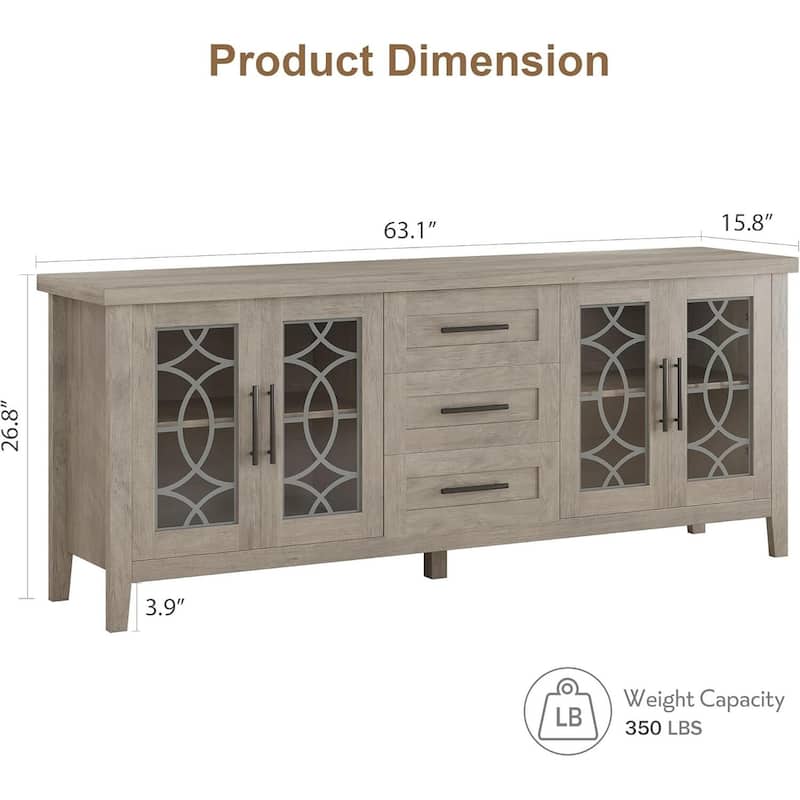 Mid Century TV Stand for 70 Inch, Entertainment Center with Glass Door